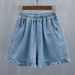 Short Pants For Woman To Wear Elastic Waist Women's Shorts Denim Mid Length Kawaii Cute Ruffle Knee Jeans Bermuda Half_ecoleips.com