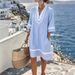 Women's V-Neck Striped Beach Dress Lightweight Summer Casual Sundress A-Line with Short Sleeves Sun Protection for Vacation_ecoleips.com