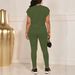 Women's Short Sleeve Round Neck Top With Pants Set - Summer Casual Two-Piece Outfit In Dark Green_ecoleips.com