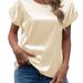 Women's Clothing Women's Satin Shirt Short Sleeved Loose Fit Casual Versatile Round Neck Blouse For Formal & Casual For Women_ecoleips.com