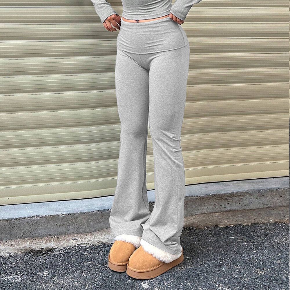 Voya Hot-selling 2026 European And American Women's Sexy Hot Girl Slim-fit Knitted Design Wide Slimming Cuffed Long Pants Skinny-flared Long Pants
_ecoleips.com