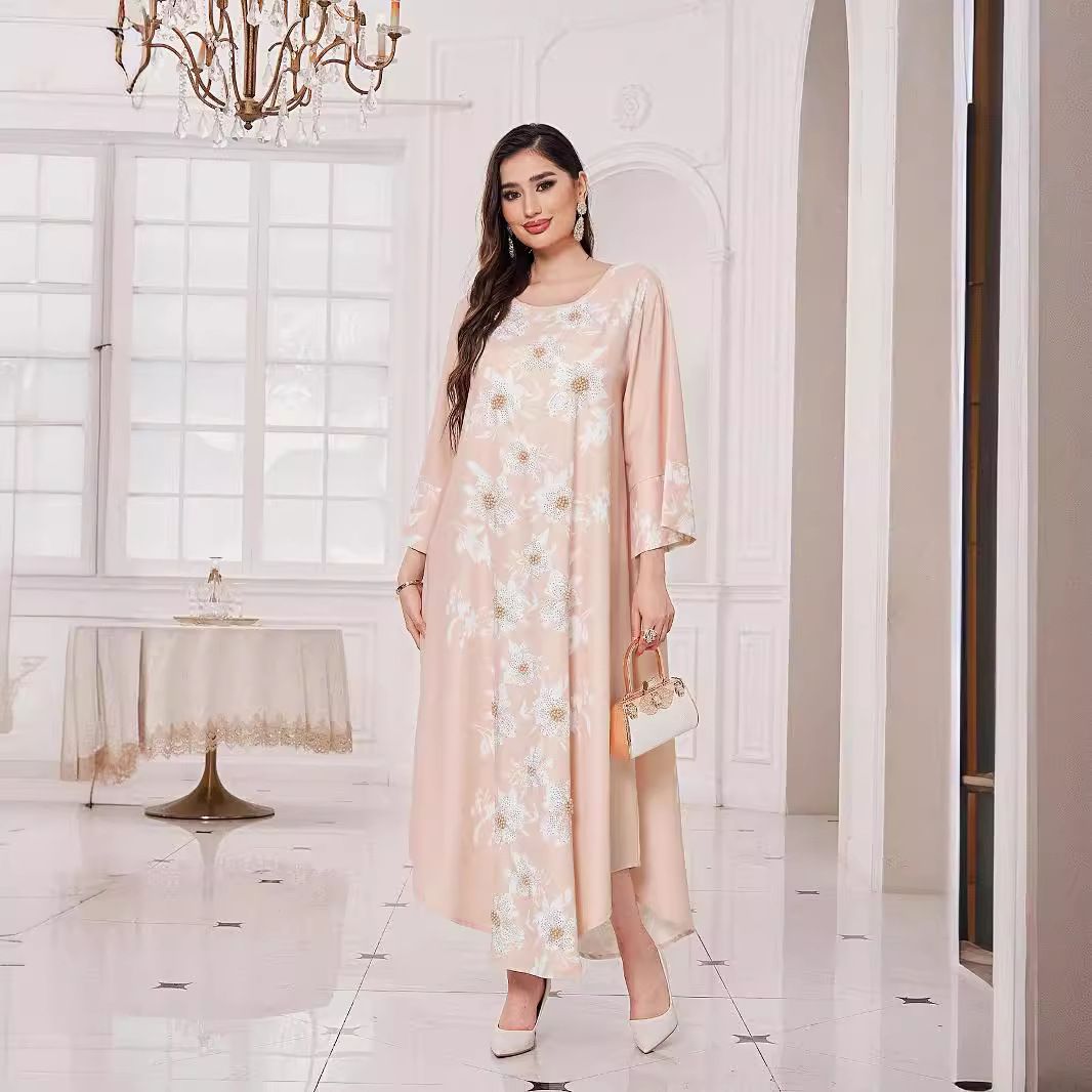 Women's Clothing Muslim Dress New Digital Print Elegant Mid-Sleeve Round Neck Abaya_ecoleips.com