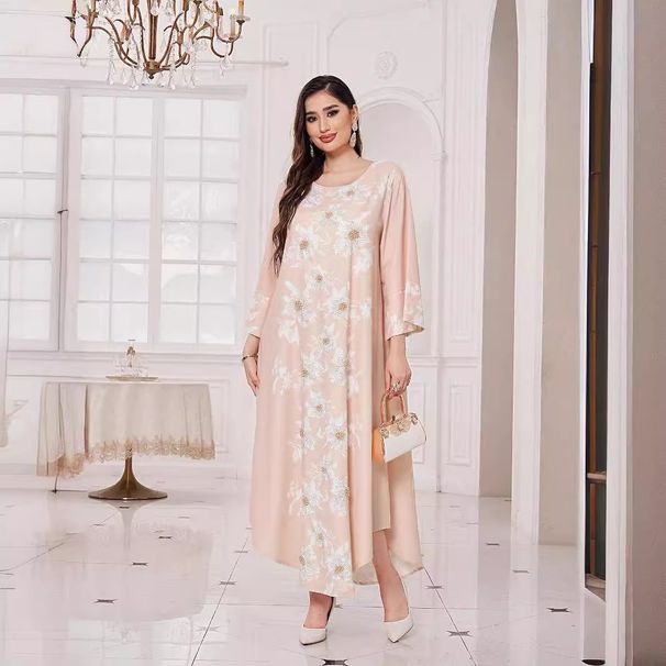 Women's Clothing Muslim Dress New Digital Print Elegant Mid-Sleeve Round Neck Abaya_ecoleips.com