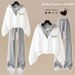 Women's Casual Two Piece Set Spring Autumn Loose Slimming Faux Two-Piece Hooded Sweatshirt High-Waisted Straight-Leg Pants_ecoleips.com