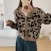Women's Autumn-Winter Leopard-Print Short Sweater With V-Neck Casual Knit Cardigan, Wholesale Available_ecoleips.com