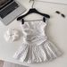 Strapless Floral Camisole for Women Pure Alluring Design Slim Fit Ruffled Hem Hair Tie Included Commuter Style Top_ecoleips.com