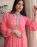 Boho Chic Pink Gold-Embroidered Maxi Dress – Floral Print Ethnic Tunic Dress For Women, Lightweight Polyester Blend, S-XXL_ecoleips.com