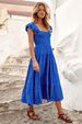 Cross-border European And American 2026 Summer Wom's Floral Print Bohemian Short Sleeve Square Neck Long Dress For_ecoleips.com
