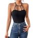 Voya Women's Fashion Street Style Hanging Neck T-shirt 2026 Spring/summer New Style Sexy Backless Slimming Short Top_ecoleips.com