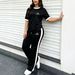 Women's Spring Summer Fashion Casual Medal Logo Color Block round Neck Short Sleeve Two Piece Set Loose Fit Print Design_ecoleips.com