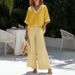 Spring Autumn V Neck Striped Women's Suit Set European American Style Casual Two Piece Wide Leg Pants_ecoleips.com