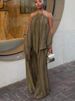 K Women's New Western-style Hanging Neck Sleeveless Irregular Top, Wide Leg Pants Set_ecoleips.com