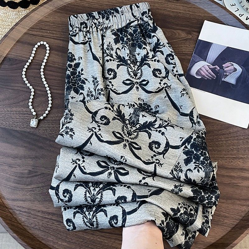 Hot Sale Women Summer New Chinese Style Retro Printed Pants Loose Fit Elastic Waist Casual Long Trousers Floral Wide Legs Pant_ecoleips.com