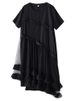 2026 Summer New Mesh Spliced Oversized Black Vintage Dresses For Woman Short Sleeve Loose Casual Midi Dress Elegant Clothing_ecoleips.com
