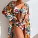 Women's Push Up Printed Swimsuit Long Cover Up Tight Fitting Two Piece Style Bikini Fashion Swimwear_ecoleips.com