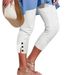 Women's Slim Fit Capri Pants Mid-Waist Elastic Solid Color Summer Fashion Casual Button-Up Pants England Style_ecoleips.com