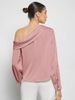 Women's Clothing Women's Pleated Satin Shirt Top Asymmetrical Off-Shoulder Long Sleeved Spring/Summer Asymmetrical Long Sleeved Shirt_ecoleips.com