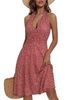 2025 Cross-Border Urban Fashion Sleeveless Halter Bohemian Dress Floral Pocket Elastic Waist Pleated_ecoleips.com