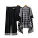 Women's Clothing Suits For Women, Striped All Match Collar Sweater Vest, Tassel Shawl Coat, Knitted Wide Leg Pants Three Piece Suit_ecoleips.com