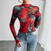 Women's Transparent Top Rose Floral Print Long Sleeve Stand Collar Spring New Arrival 2026 For Europe And America_ecoleips.com