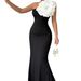 Women's Clothing Solid Color Asymmetric Neckline Sleeveless Dress With Decorative Flowers Elegant Dress Long_ecoleips.com