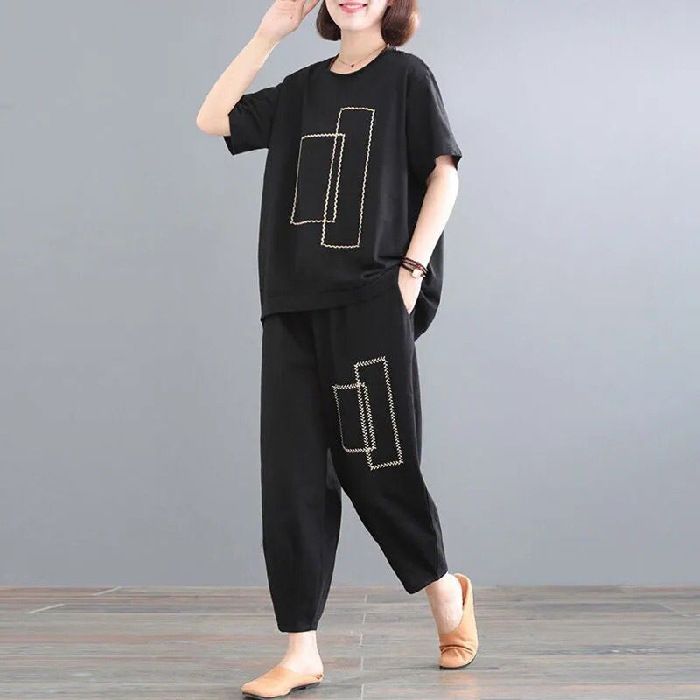 Women's Summer Two Piece Set Tummy Covering Loose Fitting Slimming Casual Sporty_ecoleips.com