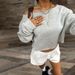 Voya Women's American Style Short Off Shoulder Long Sleeved Top With Slanted Neckline, Sweet And Cool, Spicy Girl Style, Loose Hoodie_ecoleips.com