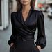New V-neck Elegant Satin Tie-Waist Top For Women On European And American Independent Stores_ecoleips.com
