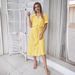 European And American Cross-Border 2025 Summer New Long V-Neck Elegant Fresh Button Tie Polka Dot Dress_ecoleips.com