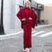 Women's Modal Knit Three-Piece Set – Oversized Cape Top & Wide-Leg Pants (One Size, Geometric Print, Minimalist Chic)_ecoleips.com