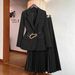 Slim-Fit Women's Suit Set With Sheer Mesh Skirt – Office To Evening Tailored Blazer & Flared Midi Skirt | Autumn Winter Business Chic Outfit_ecoleips.com