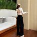 MUZI Slim-Fit Long-Sleeve Yoga Top For Women With Loose High-Waisted Wide-Leg Sports Pants Two-Piece Set_ecoleips.com