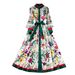 Elegant Retro Fashion Print Dress for Women Stand Collar Single Breasted with Tie Waist Full Skirt European And American Style_ecoleips.com