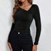 Voya Women's 2026 Autumn And Winter Slanted Collar Slim Fit Temperament Versatile Knitted Long Sleeved T-shirt Fashionable Sexy Top_ecoleips.com