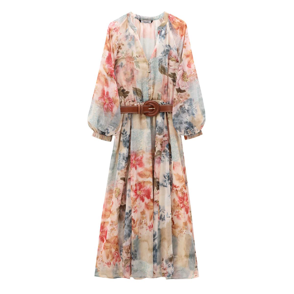 Women's Clothing Autumn New Women's Clothing Design With Belt Printed Midi Dress 91162_ecoleips.com