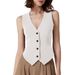 2025 New European And American Women's Fashionable Sleeveless Buttoned V-Neck Cropped Summer Tank Top Vest_ecoleips.com