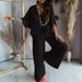 Audday 2024 Fashion Stand-Up V-Neck Batwing Sleeve Top And Casual Pants Set_ecoleips.com