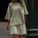 Women's Clothing Casual Suit Solid Color Round Neck Short Sleeve Elastic Sports Shorts Two Piece Suit_ecoleips.com