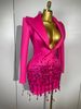 Sparkly Crystal Cha Pearls Long Sleeve Mini Dress 2025 Women Birthday Evening Party Nightclub Outfit Singer Wedding Costume F0SC_ecoleips.com