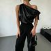 Women's Clothing Satin Off-Shoulder Asymmetrical Bow Blouse Shirt For Women Hot Selling_ecoleips.com
