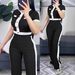 Spring/Summer Women's Color Block Button Top Hot New Faux Pocket Round Neck Short Sleeve Set With High Waisted Comfortable Trousers_ecoleips.com