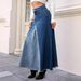Summer New Women's Large Skirt Patchwork Denim A-Line Long Skirt With Frayed Edges Style Clothing_ecoleips.com