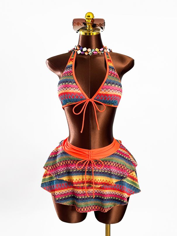 Red Ethnic Print Bikini Set Women's Sexy Two-Piece Swimsuit Bohemian Beach And Resort Wear Clothing_ecoleips.com
