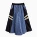 New Style Retro Design Stitching Contrast Color Denim Skirt Elastic Waist Drawstring Loose Long Skirt_ecoleips.com