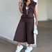 Women's Retro Collared Sleeveless Drawstring Cropped Wide Leg Suit Relaxed Everyday Wear Comfortable Feshion_ecoleips.com
