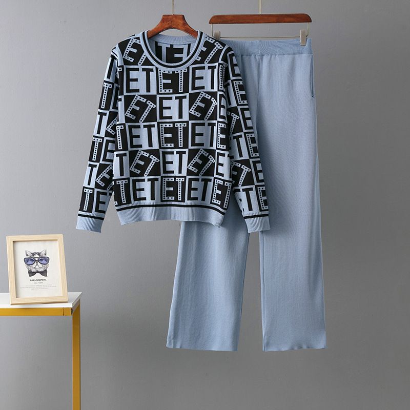 Jacquard Knit Sweater & Wide-Leg Pants Set – Stylish Casual Outfit For Women_ecoleips.com