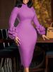 K Half High Collar Temperament Slim Fit Elegant Long Sleeved Three-dimensional Flower Dress_ecoleips.com