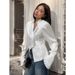 Autumn-Inspired Satin Shirt With Wooden-Leaf Pattern, Featuring A Fitted Waistline And White Floral Trim For Women's Wea_ecoleips.com
