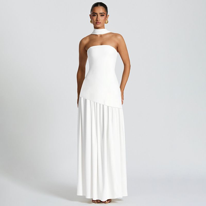 Elegant Off-Shoulder Bodycon Midi Dress With Back Slit, Open Back & Flowing Sash For Parties Versatile Elegance For Evenings_ecoleips.com