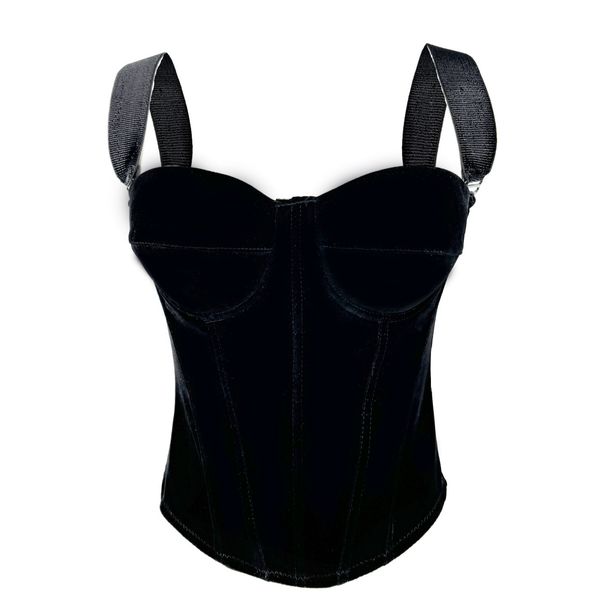 Cross Border Supply Black Velvet Zipper Style High End Inner Tights Body Shaper Outer Wear Fishbone Bra Suspenders_ecoleips.com